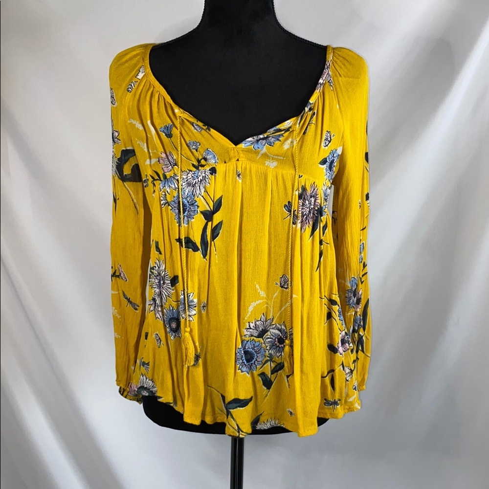 Old Navy Women’s Yellow Sunflower Tie on Top Blouse Size XS